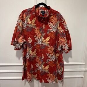 Harbor Bay Men's Hawaiian Shirt Size 3XLT Rust Orange Tropical Floral